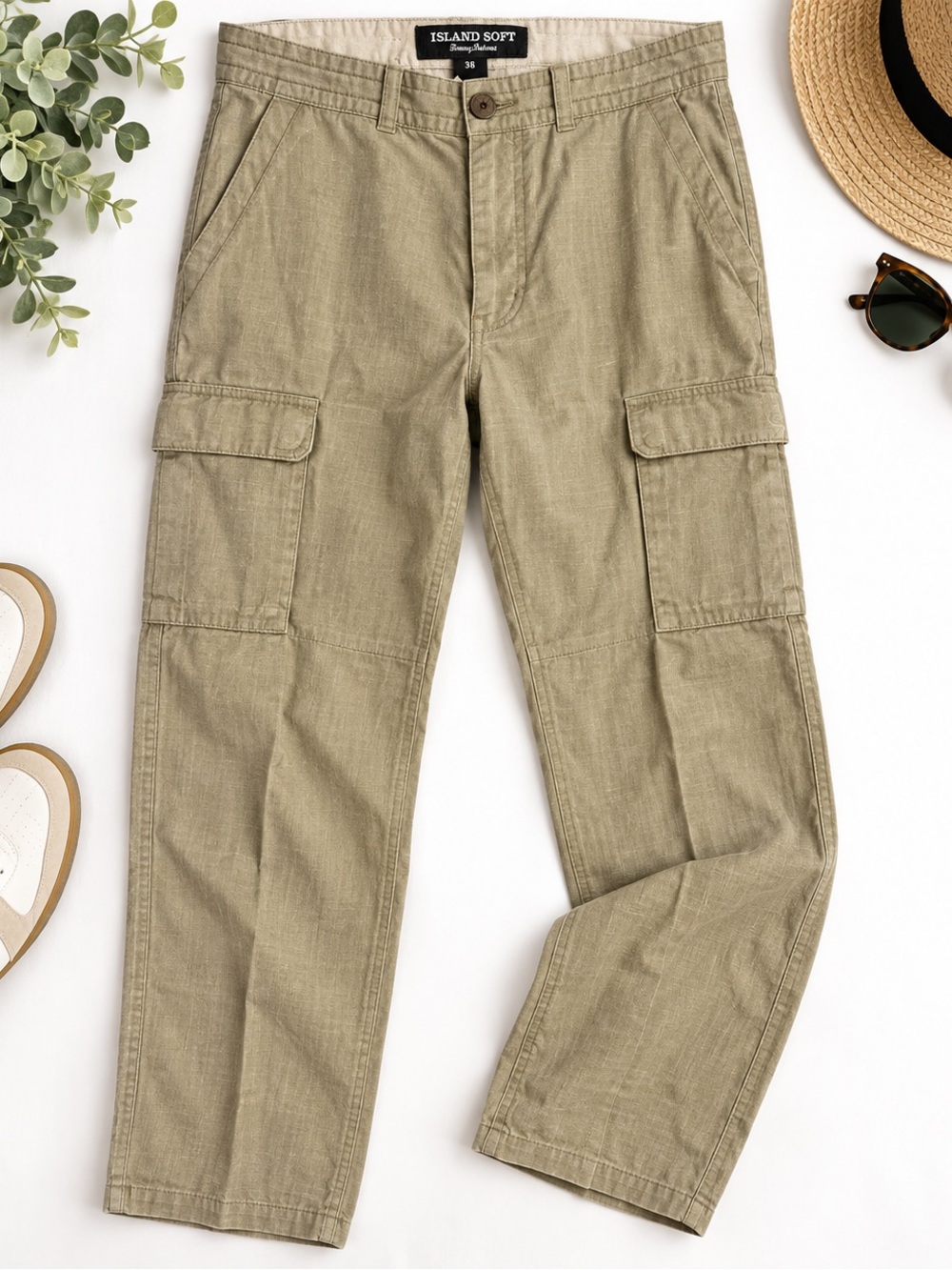 Tommy Bahama Island Soft Men’s Linen Blend Cargo Pants Khaki Tan Size 38